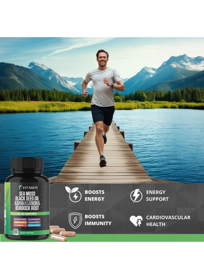 Vitabem Sea Moss Black Seed Oil Ashwagandha Turmeric Bladderwrack Burdock Root | Advanced Sea Moss Capsules All in One Supplement with Seamoss Black Seed Oil Burdock Root Capsules - 60 Count - Image 5